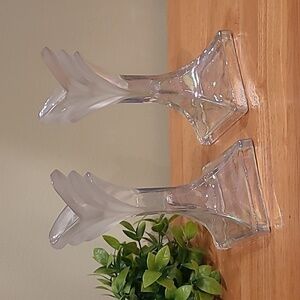 ART DECO Style Vintage Frosted and Iridescent Glass Taper Candle Holders